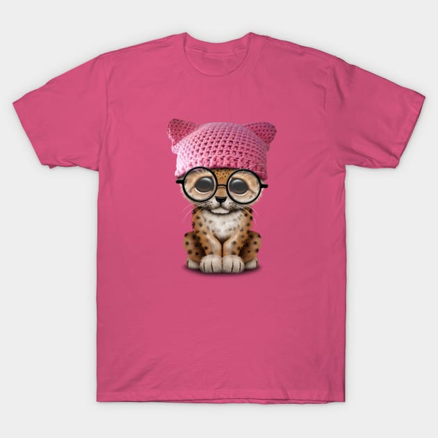 Cute Leopard Cub Wearing Pussy Hat T-Shirt by jeffbartels